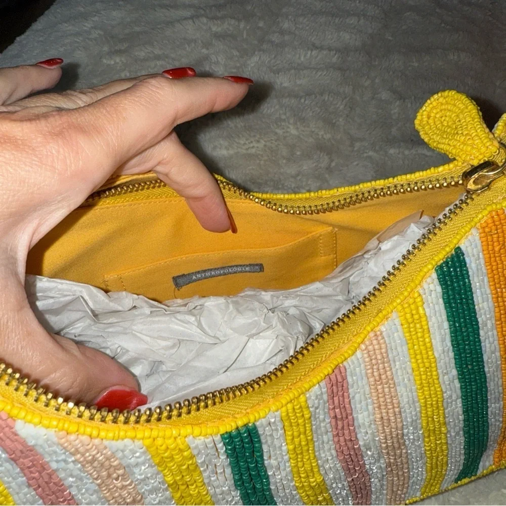 Anthropologie Yellow and Multicolor Striped Shoulder Bag